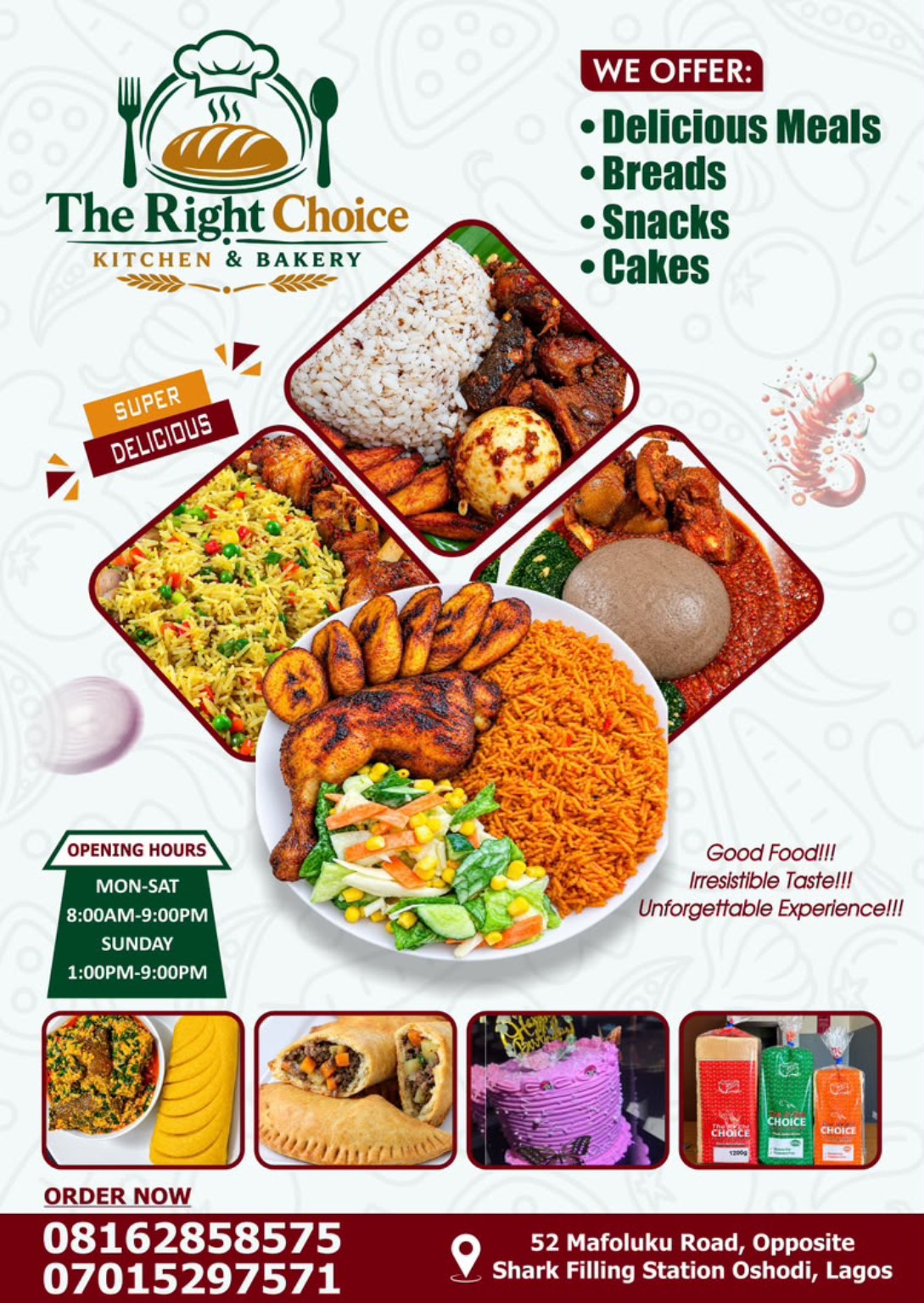 The Right Choice Kitchen and Bakery food and bakery selection
